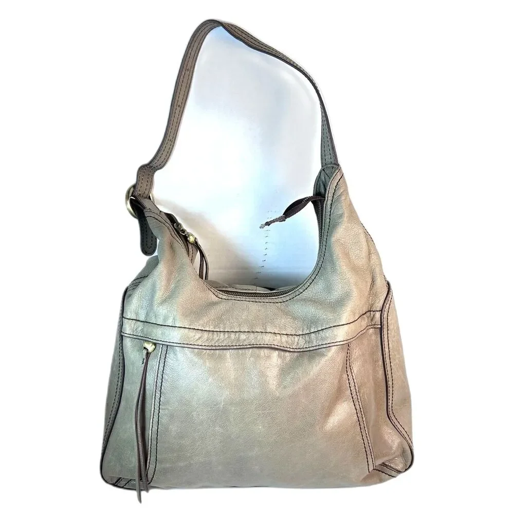 HOBO International Fortune Large Beige Smooth Hide Leather Hobo Shoulder Bag - Picture 1 of 15